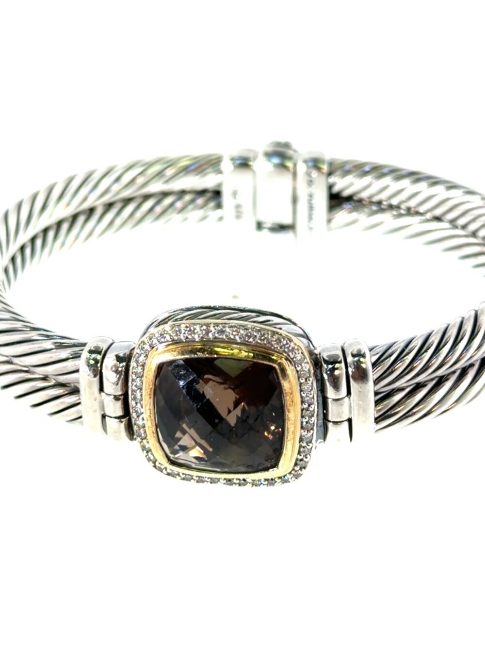 Silver 18kt diamond and smokytopaz bangle